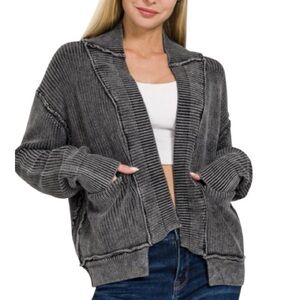 NWOT Zenana Charcoal Open-Front Cardigan